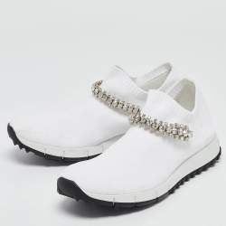 Pre Owned Jimmy Choo White Knit Fabric Verona Low Top Sneakers Size 36