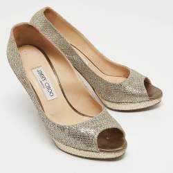 Jimmy Choo Gold/Silver Glitter Fabric Luna Pumps Size 38.5