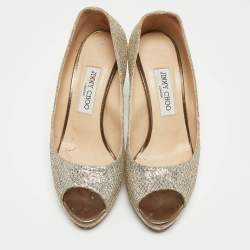 Jimmy Choo Gold/Silver Glitter Fabric Luna Pumps Size 38.5