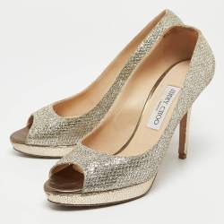 Jimmy Choo Gold/Silver Glitter Fabric Luna Pumps Size 38.5