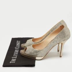 Jimmy Choo Gold/Silver Glitter Fabric Luna Pumps Size 38.5