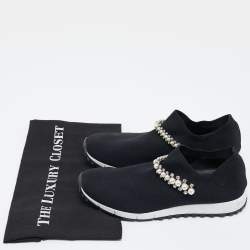 Pre Owned Jimmy Choo Black Knit Fabric Crystal Embellished Verona Sneakers Size 39