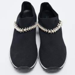 Pre Owned Jimmy Choo Black Knit Fabric Crystal Embellished Verona Sneakers Size 39