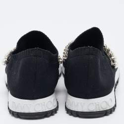 Pre Owned Jimmy Choo Black Knit Fabric Crystal Embellished Verona Sneakers Size 39