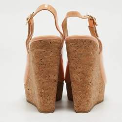 Jimmy Choo Peach Patent Leather Prova Wedge Sandals Size 37.5