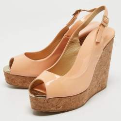 Jimmy Choo Peach Patent Leather Prova Wedge Sandals Size 37.5