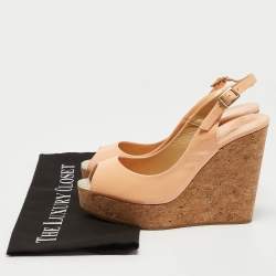 Jimmy Choo Peach Patent Leather Prova Wedge Sandals Size 37.5