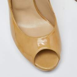 Jimmy Choo Beige Patent Leather Crown Peep Toe Pumps Size 40