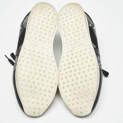 Pre Owned Jimmy Choo Black/Silver Coarse Glitter and Leather Low Top Sneakers Size 39