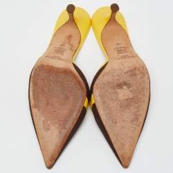 Pre Owned Jimmy Choo Brown/Yellow Canvas and Leather Pointed Toe Mules Size 40