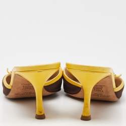 Pre Owned Jimmy Choo Brown/Yellow Canvas and Leather Pointed Toe Mules Size 40