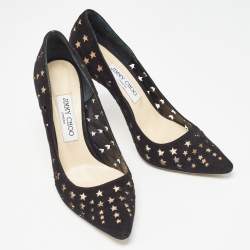 Pre Owned Jimmy Choo Black Suede Star Laser Cut Romy Pumps Size 38.5