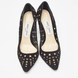Pre Owned Jimmy Choo Black Suede Star Laser Cut Romy Pumps Size 38.5
