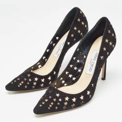 Pre Owned Jimmy Choo Black Suede Star Laser Cut Romy Pumps Size 38.5