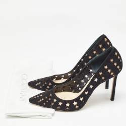 Pre Owned Jimmy Choo Black Suede Star Laser Cut Romy Pumps Size 38.5