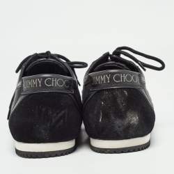 Pre Owned Jimmy Choo Black Suede and Leather Lace Up Sneakers Size 39