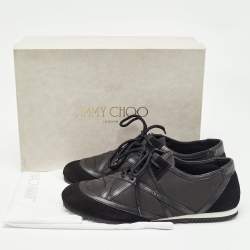 Pre Owned Jimmy Choo Black Suede and Leather Lace Up Sneakers Size 39