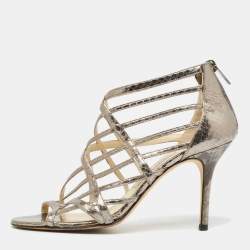 Jimmy Choo Metallic Grey Watersnake Strappy Peep Toe Sandals Size 39