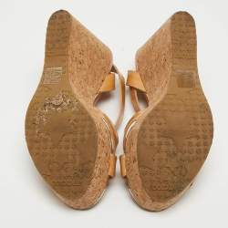 Jimmy Choo Beige Patent Leather Papyrus Cork Wedge Sandals Size 38.5