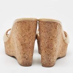 Pre Owned Jimmy Choo Beige Patent Leather Prima Cork Wedge Sandals Size 39