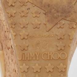 Pre Owned Jimmy Choo Beige Patent Leather Prima Cork Wedge Sandals Size 39