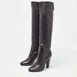 Pre Owned Jimmy Choo Black Leather Knee Length Boots Size 37