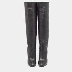 Pre Owned Jimmy Choo Black Leather Knee Length Boots Size 37