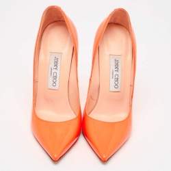 Jimmy Choo Orange Patent Leather Pointed Toe Pumps Size 37