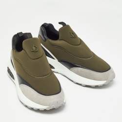 Pre Owned Jimmy Choo Green Fabric and Suede Diamond Slip On Sandals Size 39.5