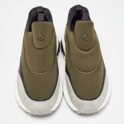 Pre Owned Jimmy Choo Green Fabric and Suede Diamond Slip On Sandals Size 39.5