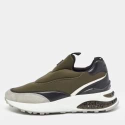 Pre Owned Jimmy Choo Green Fabric and Suede Diamond Slip On Sandals Size 39.5