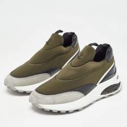 Pre Owned Jimmy Choo Green Fabric and Suede Diamond Slip On Sandals Size 39.5