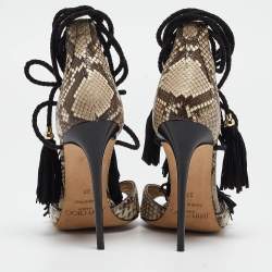 Jimmy Choo Brown/Beige Water Snake Mindy  Ankle Wrap Sandals Size 37