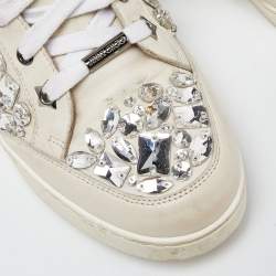 Jimmy Choo White Leather Tokyo Crystal Embellished High Top Sneakers Size 37.5