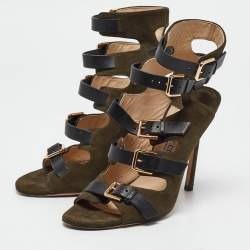 Jimmy Choo Green Suede Buckle Strappy Sandals Size 37