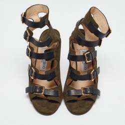 Jimmy Choo Green Suede Buckle Strappy Sandals Size 37