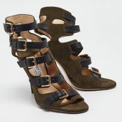 Jimmy Choo Green Suede Buckle Strappy Sandals Size 37