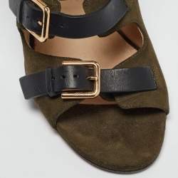 Jimmy Choo Green Suede Buckle Strappy Sandals Size 37