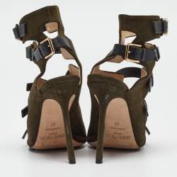 Jimmy Choo Green Suede Buckle Strappy Sandals Size 37