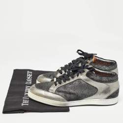 Jimmy Choo Grey Glitter Velvet and Leather Miami Low Top Sneakers Size 38