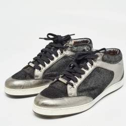 Jimmy Choo Grey Glitter Velvet and Leather Miami Low Top Sneakers Size 38