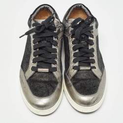 Jimmy Choo Grey Glitter Velvet and Leather Miami Low Top Sneakers Size 38