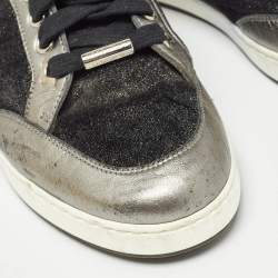 Jimmy Choo Grey Glitter Velvet and Leather Miami Low Top Sneakers Size 38