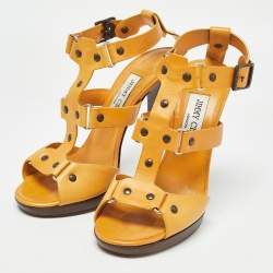 Jimmy Choo Yellow Leather Studded Ankle Strap Sandals Size 37