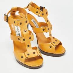 Jimmy Choo Yellow Leather Studded Ankle Strap Sandals Size 37