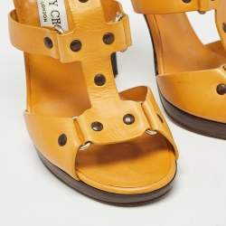 Jimmy Choo Yellow Leather Studded Ankle Strap Sandals Size 37