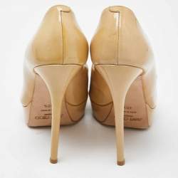 Jimmy Choo Beige Patent Leather Crown Peep Toe Pumps Size 40.5