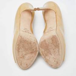 Jimmy Choo Beige Patent Leather Crown Peep Toe Pumps Size 40.5