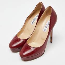 Jimmy Choo Red Lizard Embossed Leather Cosmic Pumps Size 39.5