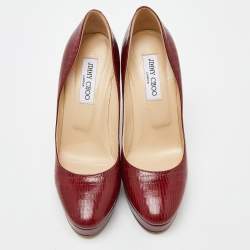 Jimmy Choo Red Lizard Embossed Leather Cosmic Pumps Size 39.5